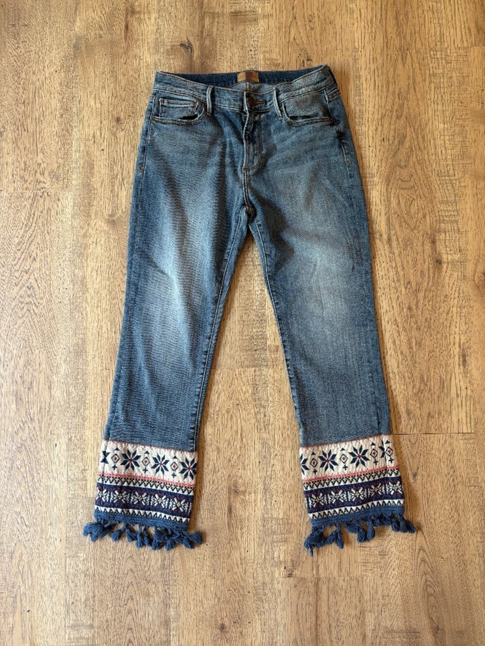 Driftwood Colette Scandia Jeans Women's 29 Blue Denim Straight Crop Embroidered - Picture 2 of 10